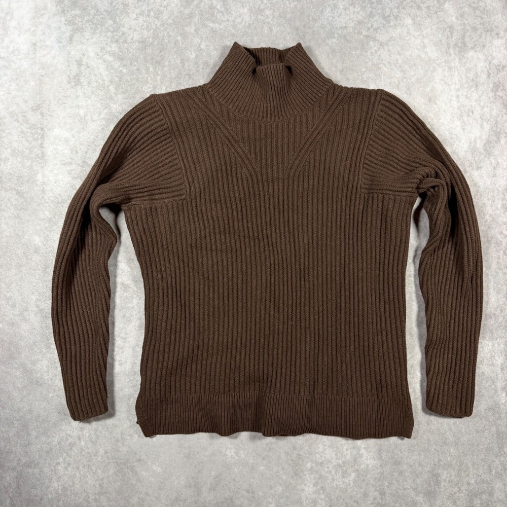 Banana Republic Women XS Brown Ribbed Mock Neck Cotton Wool Sweater Fall Autumn